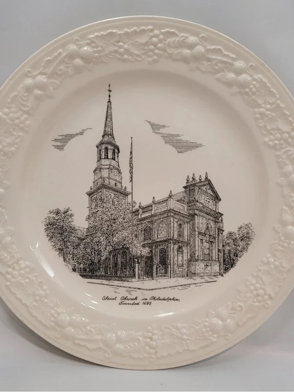 Classic White Decorative Church Motif Dinner Plate